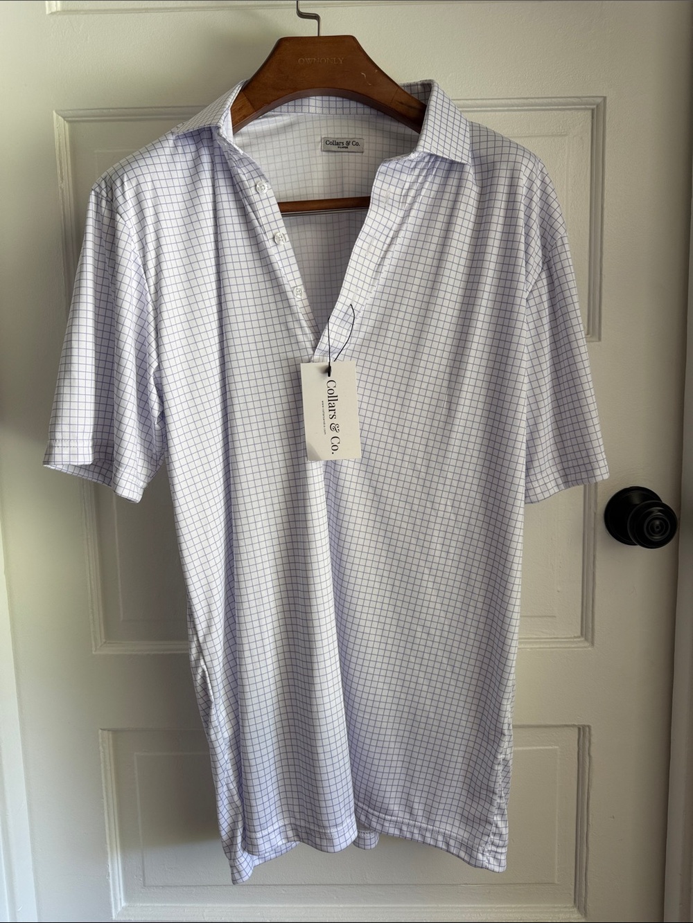 Men's White Polo with Light Blue Windowpane